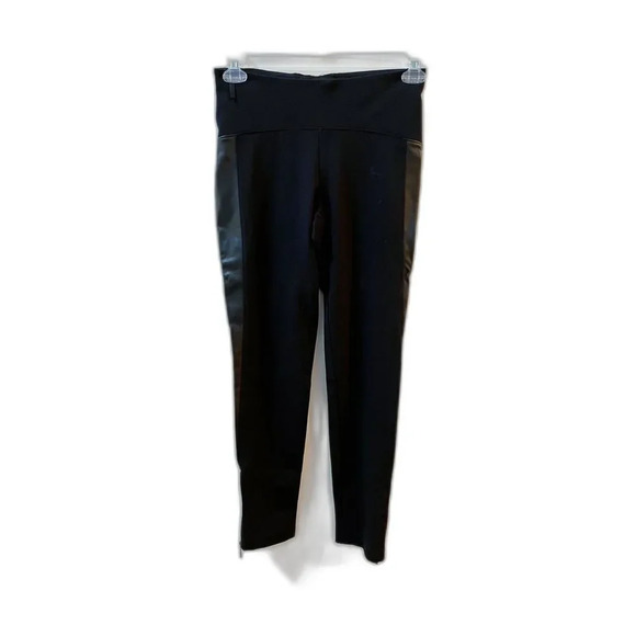 Women’s Black Faux Leather Panel Leggings Sz Large Ankle Zip Pants - Picture 1 of 9